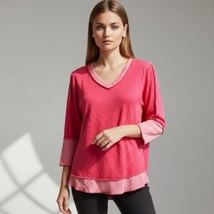 🌻Lulu B Coral V-neck Button Back Pullover Sweatshirt Size Small